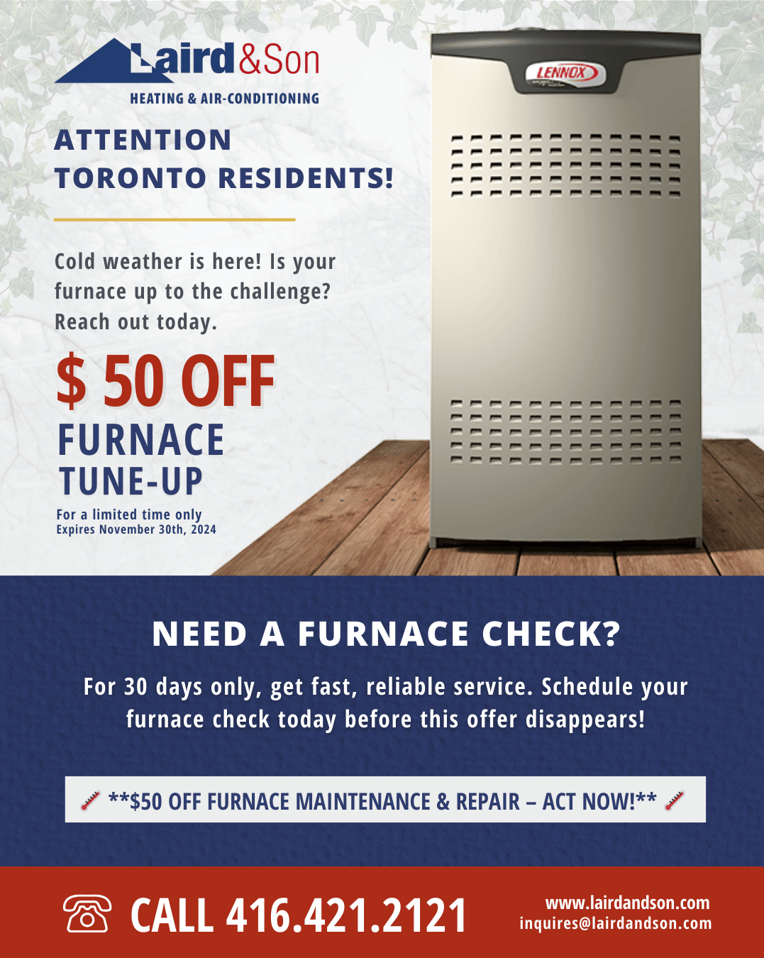 🌡️ $50 Off Furnace Maintenance & Repair – Act Now! 🌡️